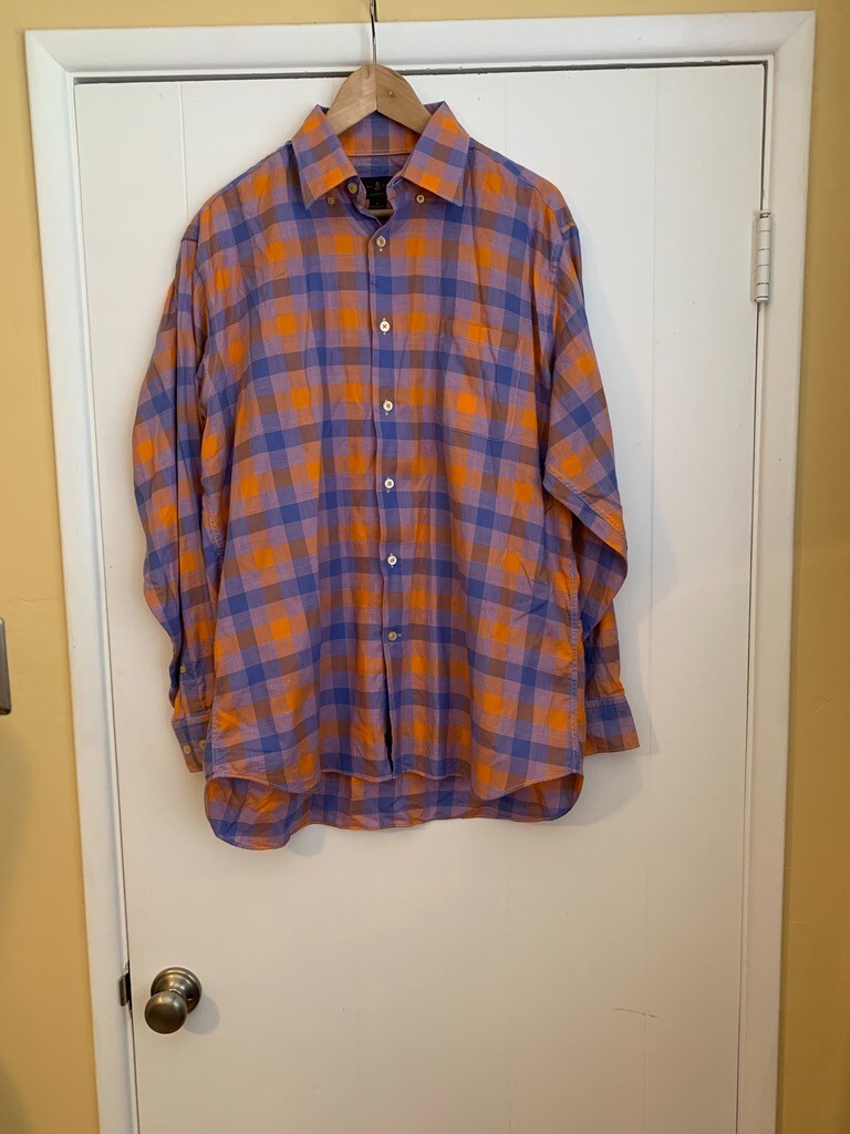 Robert Talbot Classic button down plaid purple/or… - image 1