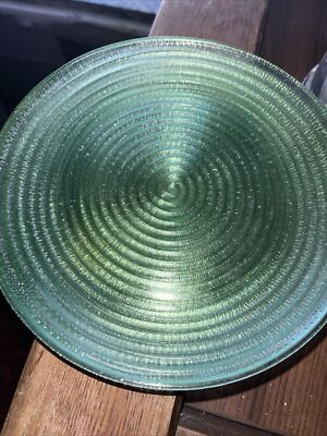 Vintage Spiral Glass 8.25  Green Spiral Plates RARE MUST SEE  -SET OF 6