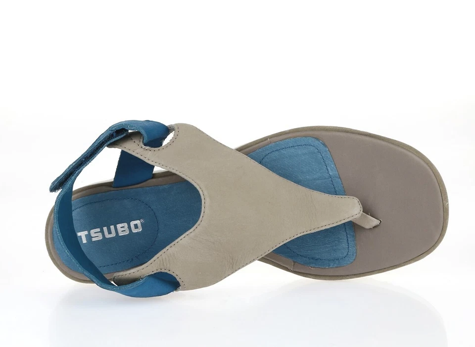 女式 Tsubo 227150 灰色蓝色皮革吊带平底凉鞋 7 码 — 第 3/4 张图片