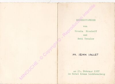 Menu Rathaus Krone Lichtensteig Hochzeit Hochzeitsfeier Februar 1957