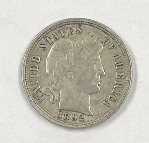 1892 P US Mint 90% Silver Barber Dime 10 Cent Coin ~ Very Fine ~ Free Shipping
