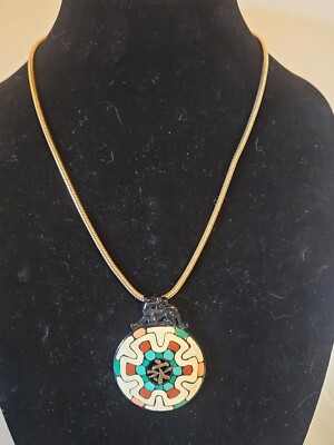Eisenberg Signed Asian Style Enamel Pendant Necklace Artist Series