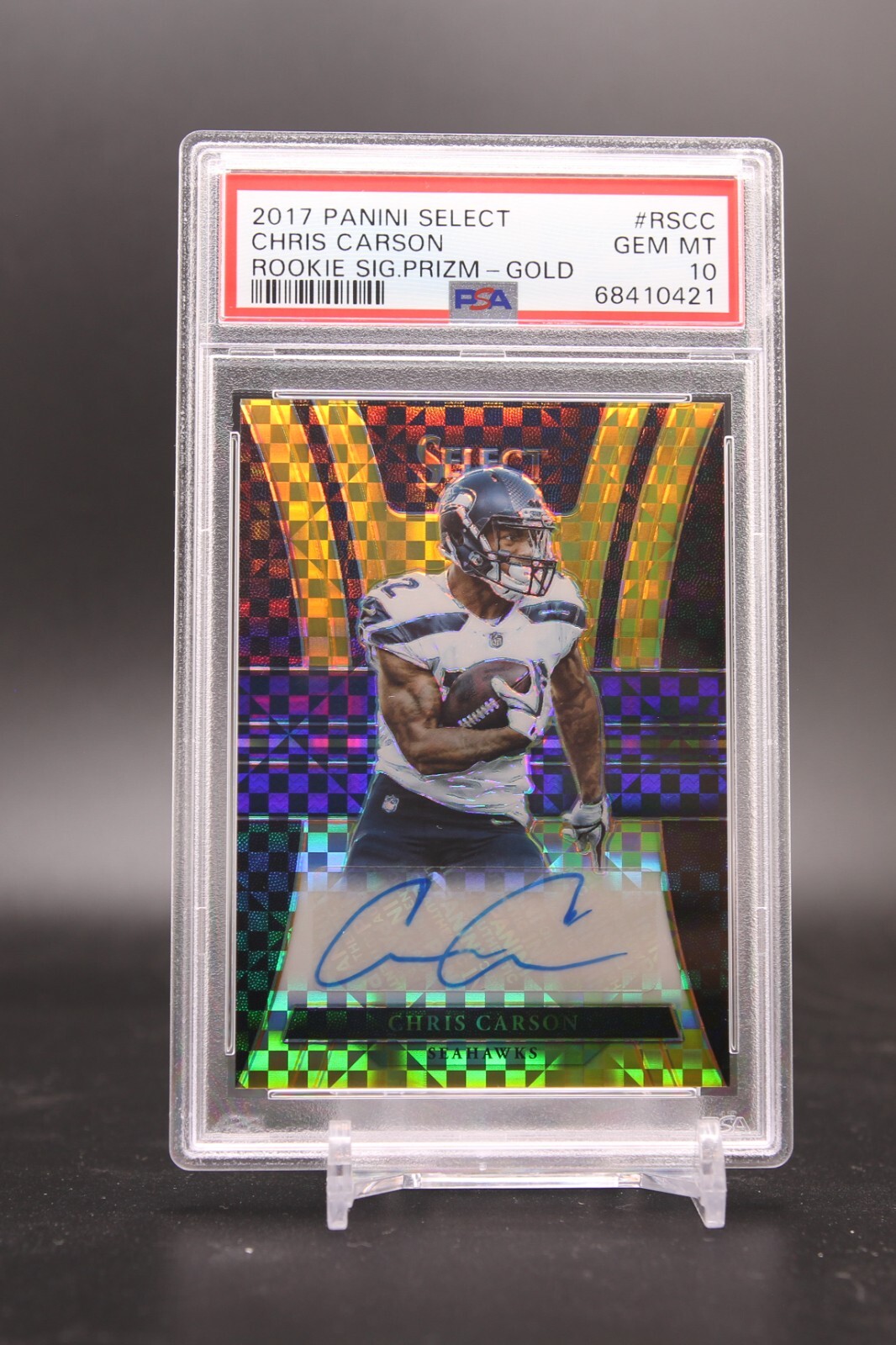 Chris Carson Panini Select Rookie Signatures Prizm #RSCC Gold