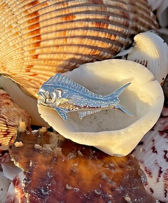 Sterling Silber und echter Diamant Stier Delfin ''Mahi-Mahi'' Fisch Anhänger