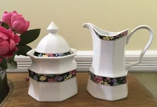 “Midnight Garden” by Stuart of Mikasa Fine China Creamer & Sugar Bowl with Lid