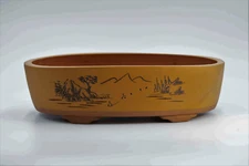 Chinese oval bonsai pot outside  16.5" x  13.25" x  4.75"H
