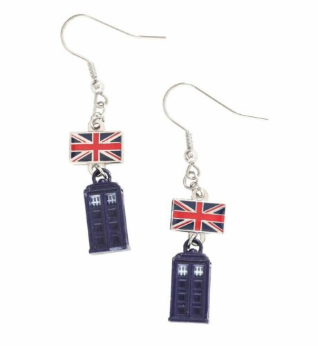 Doctor Who Tardis Union Jack Dangle Drop Earrings Jewelry Fashion Gift Birthday - Picture 1 of 1