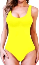 SUNRO Women's Size S YELLOW Scoop Neck Top Bodysuit Jumpsuit. 