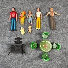 Mix Dollhouse Miniature Doll Family Dad Mom Kids  Furniture Wood Cast Iron Oven