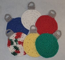 Handmade Holiday Ornament coasters crocheted in Vermont by McChilles Crafts