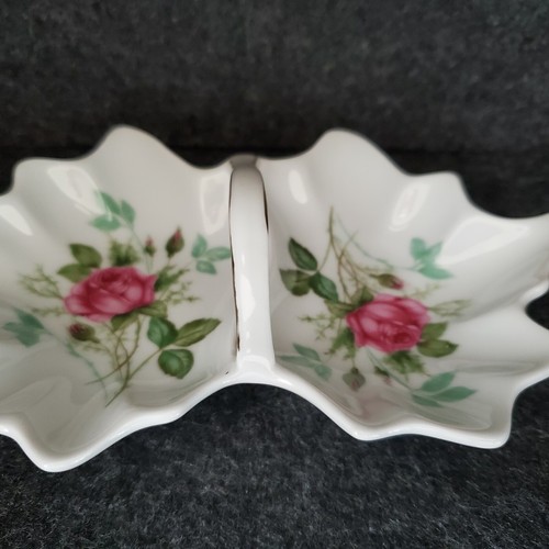 VINTAGE MITTERTEICH BAVARIA LEAF SHAPED TRINKET DISH PINK ROSES CANDY DISH - Picture 4 of 12