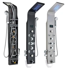 Stainless Steel LED Shower Panel Tower Rain&Waterfall Massage Body Jets System