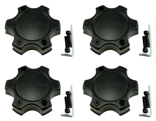 4x NEW Vision 326 372 Matte Black Bolt On 6 Lug Wheel Rim Center Caps C326MB-6CV