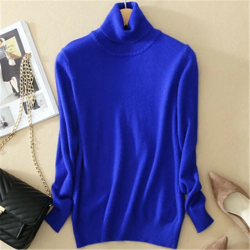 Damen Schmal Strick Rollkragen Kaschmir Pullover Pulli Gummizug Kuschelpullover - Bild 13 von 36