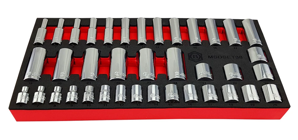 Britool Hallmark 3/8in Drive 38 Piece Metric Standard & Deep Socket Set MSDSET38 - Image 2 of 4