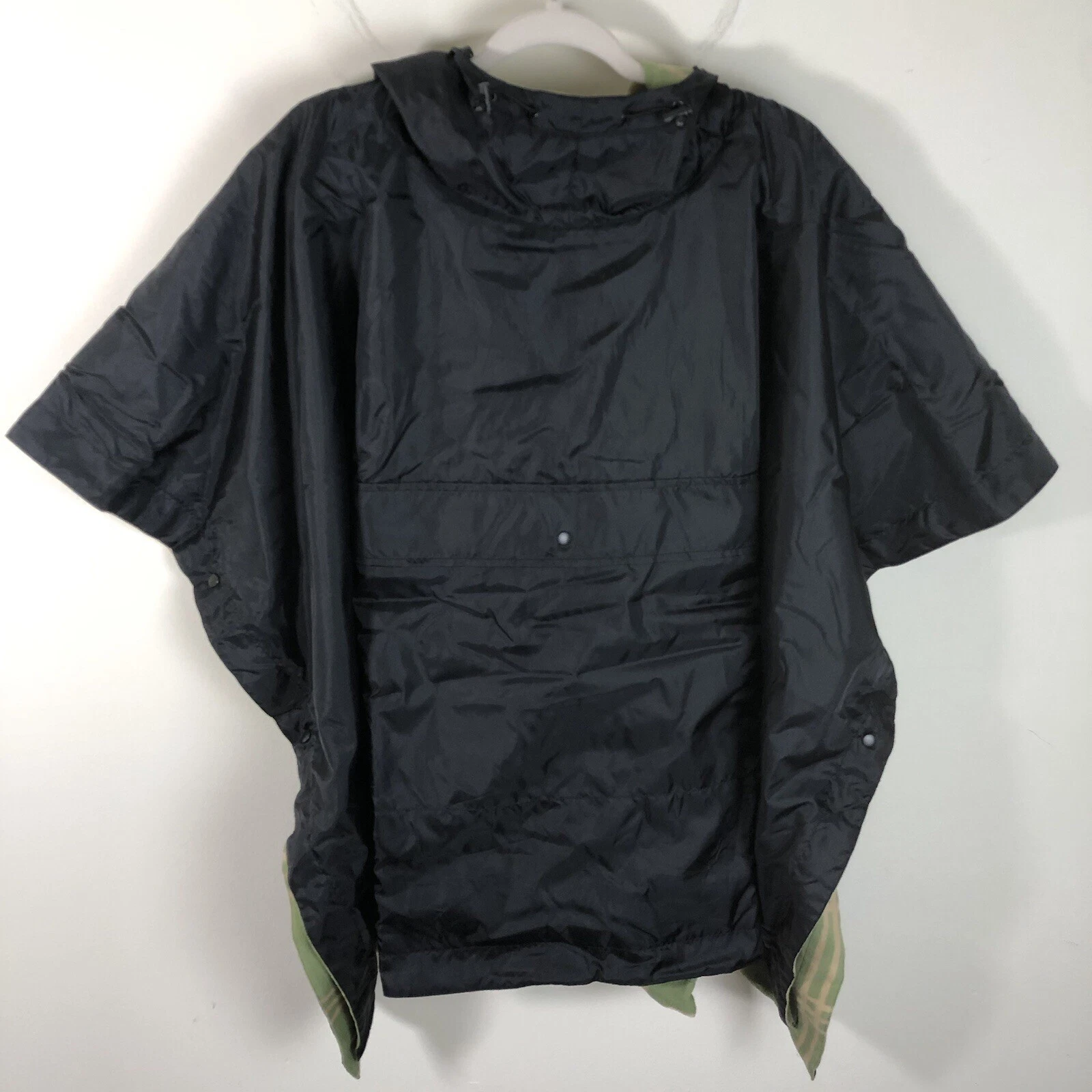 Serra Poncho Hooded Flannel Lined Women’s One Size Black Olive Green
