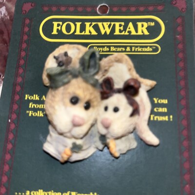 BOYDS BEAR Folk Wear Alice Emily Bunnies BROOCH Pin Rabbit Retired Rare Easter