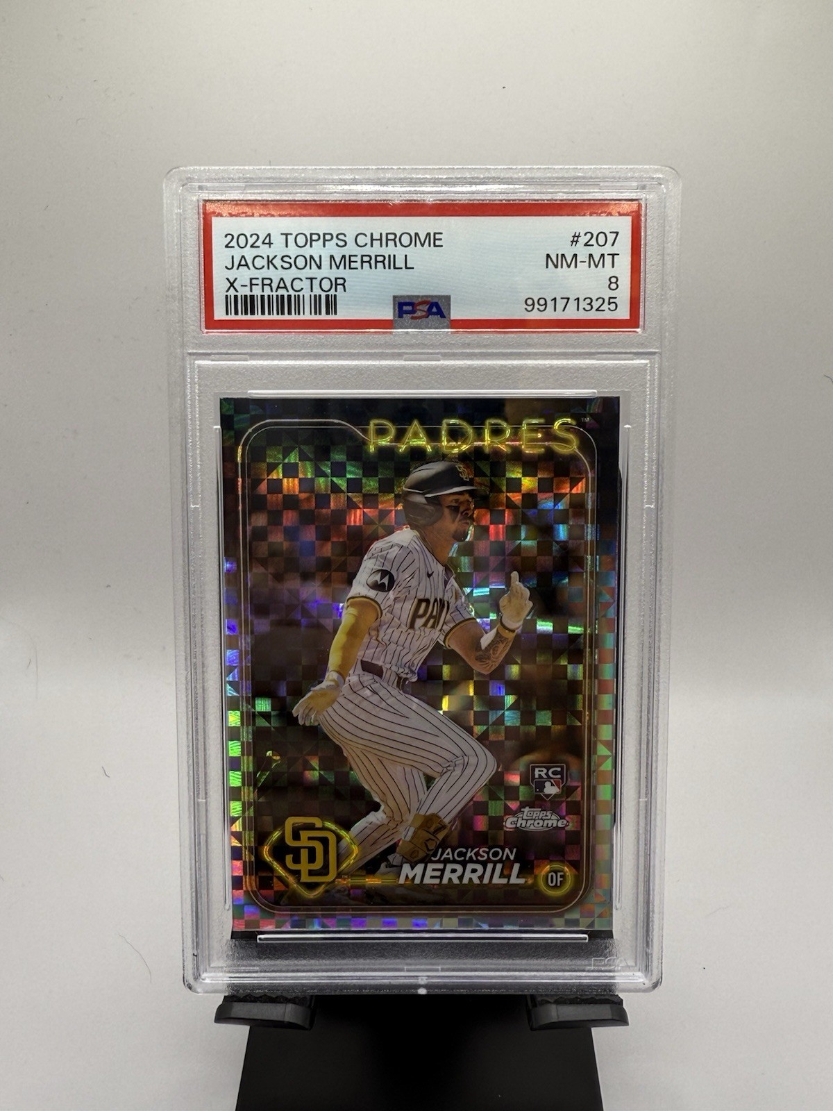 2024 Topps Chrome - Jackson Merrill #207 X-Fractor (RC) Rookie PSA 8