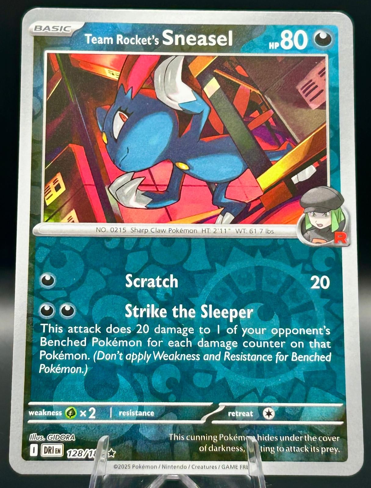 Team Rocket's Sneasel 128/182 Rare Destined Rivals Pokemon TCG Reverse Holo NM/M