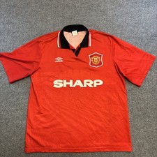 Vintage 90’s Manchester United Umbro Collared Jersey Adult Large Red Sharp