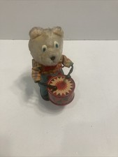 Vintage Wind Up Drummer Bear Tin Toy Figure Tested Working Condition 6" Tall