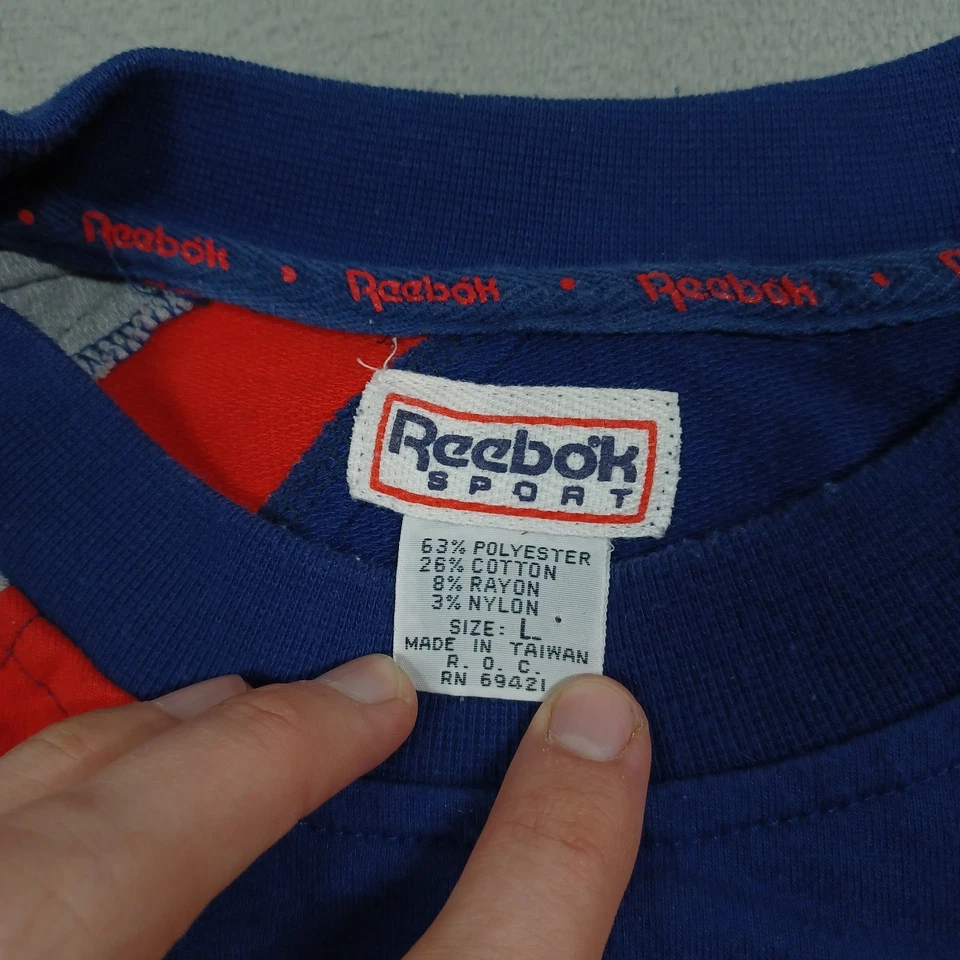 Suéter Vintage Reebok Para Hombre Grande Azul Rojo Gris Pullover Cuello Redondo Años 90 Foto 4 de 4