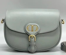 Christian Dior Bobby MM Saddle Shoulder Bag Crossbody Blue Gold Women Classic
