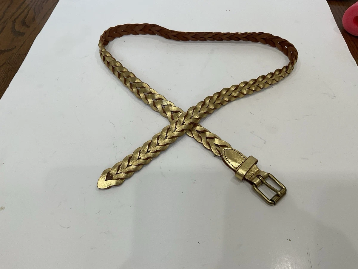 J. Crew Metallic Braided Leather Belt in Gold Size Small/Medium Leather Braided Belt For Men | Factory main image 2