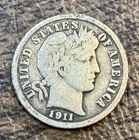 1911 D Barber Dime Silver Circulated United States 10C Coin