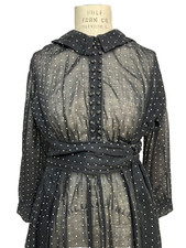 Edwardian Antique Voile Tea Dress Sheer Dot Cotton Mourning Goth Victorian XS