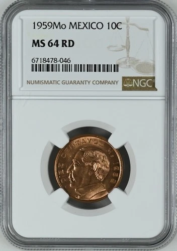 MEXICO 10 Centavos 1959-Mo NGC MS64 RD