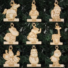 Personalised Animal Baubles - Hanging Animal Decoration Wooden Christmas Decore