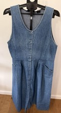 VTG Eddie Bauer Denim Maxi Jumper Dress Size Large Blue Jean Button Teacher
