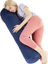 Body Pillow for Adults, Bolster Pillow with Removable Velvet Cover, Long Round C