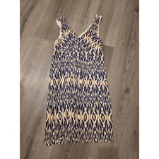 Ann Taylor LOFT Size Small Sleeveless Blue and Tan Geometric Pattern Dress