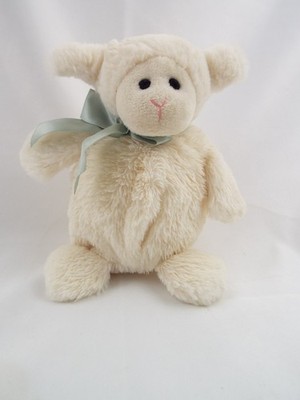 Bearington Baby Lamb Sheep Plush Blue Bow Beanbag Stuffed Animal Toy 7  Spring