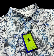 Robert Graham Abstract Rose Print Performance Mens Large Polo Shirt White 128