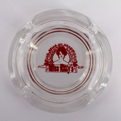 Vintage Marketing Ashtray Clear Glass Miss Kitty's Gambling Saloon Deadwood SD