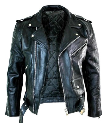 Mens Motorcycle Leather Jacket Genuine Buffalo Leather Brando Style Black Biker