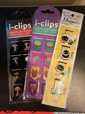 Set Of 3 Packs Of Magnetic Bookmarks New With Bonus Metal Cat Bookmark