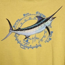 Guy Harvey Marlin Fishing T-Shirt Graphic Crew Neck Short Sleeve Yellow XL