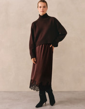 The White Company Chocolate, Funnel Neck Jumper with Cashmere, XL, RRP £120