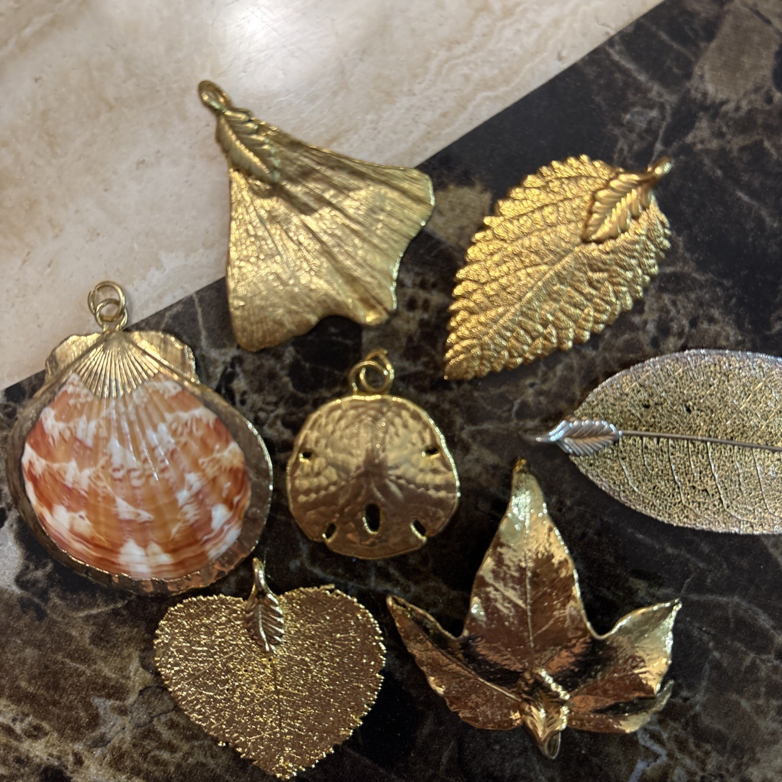 Vintage Real GOLD 24k 18k Dipped Leaf Shell sand … - image 7