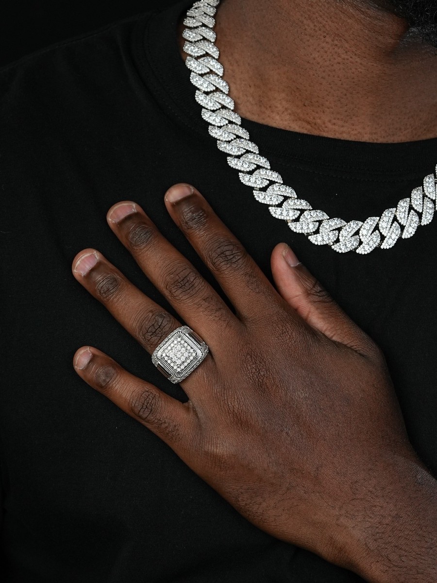 Solid 925 Silver Men's Hip Hop Rapper Big CZ Pinky RING 14k Gold