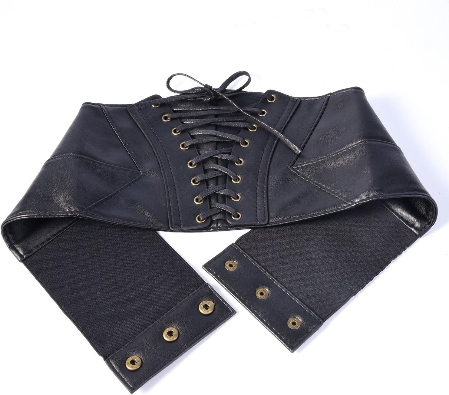 EBOOT Elastic Wide Waist Belt Tied Corset Cinch Belt with Press Button, Black