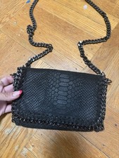 Borse In Pelle Italy Genuine black Leather Reptilian textured Crossbody Bag