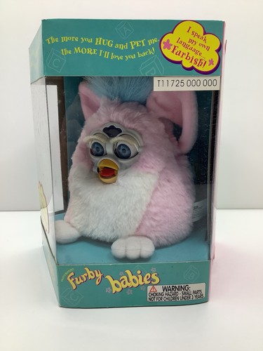 New Vintage 1999 Furby Babies Tiger Electronics Pink/White Blue Hair Eyes 70-940 - Afbeelding 3 van 8