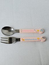 Vintage 1976 Sanrio Little Twin Stars cutlery set features a spoon and fork with