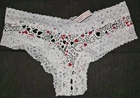 Victoria's Secret White Stretch Cotton Lace Waist Cheeky Panty M Heart Print NEW