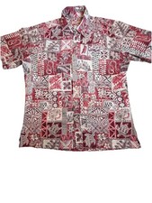 RJC Hawaiian Shirt Men's Large Red Short Sleeve Button Up Made in USA Collared